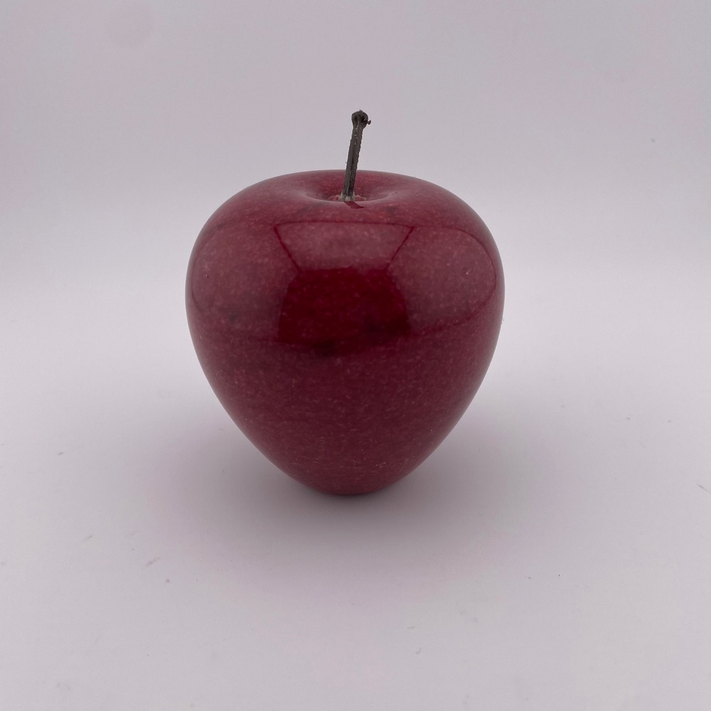 VTG Red Marble Stone Apple Paperweight Decorative Figurine Burgundy Alabaster‎